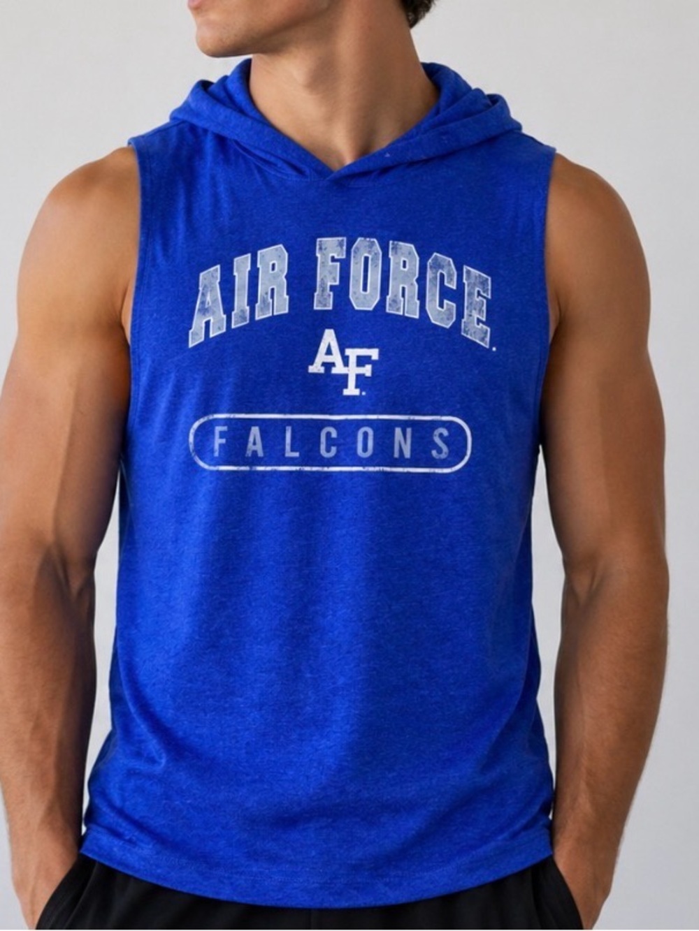 Colosseum men's T-shirt Air Force AF sleeveless hooded tank NEW XL blue/white
